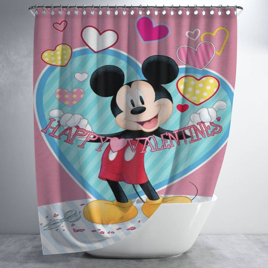 Personalized Mickey Happy Valentine’S Shower Curtain Farmhouse Bathroom Decor