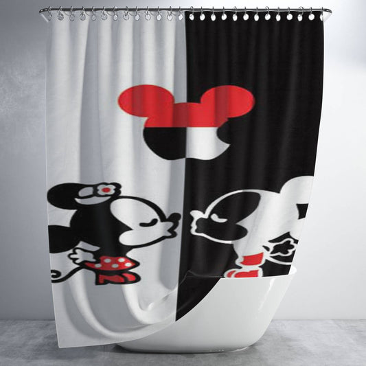Personalized Mickey Minnie Apple Ears Shower Curtain Farmhouse Bathroom Decor