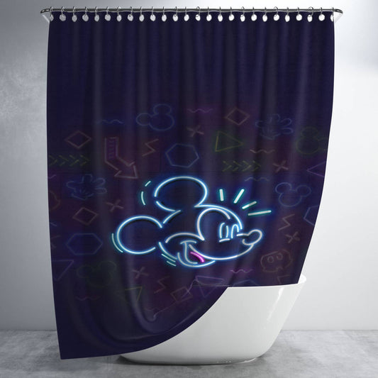Personalized Mickey Mouse And Friends Neon Wallpaper Shower Curtain Farmhouse Bathroom Decor