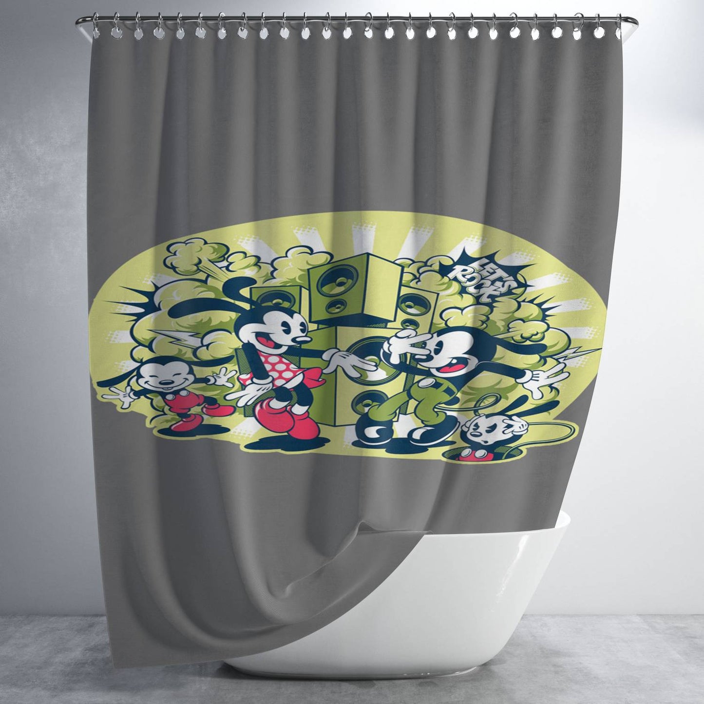 Mickey Mouse Dance Hiphop Style Cartoon Bathroom Shower Curtain Fabric Waterproof | 66 X 72 Inch