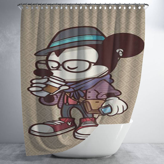 Personalized Mickey Mouse Hipster Coffee Shower Curtain Farmhouse Bathroom Decor