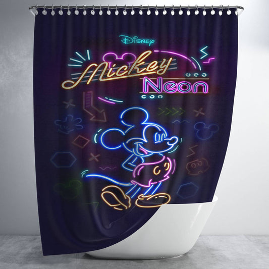 Personalized Mickey Mouse Neon Wallpaper Shower Curtain Farmhouse Bathroom Decor