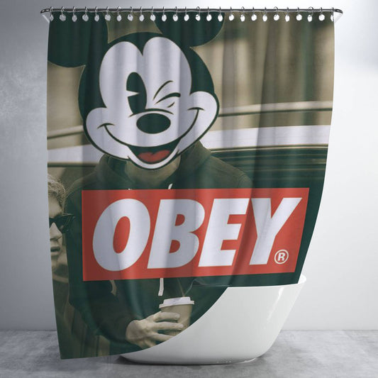 Personalized Mickey Mouse Obey Shower Curtain Farmhouse Bathroom Decor