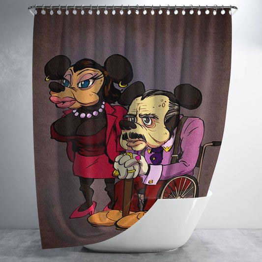 Personalized Mickey Mouse Old Age Canvas Painting Shower Curtain Farmhouse Bathroom Decor