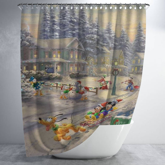 Personalized Mickey’S Friends Victorian Christmas Shower Curtain Farmhouse Bathroom Decor