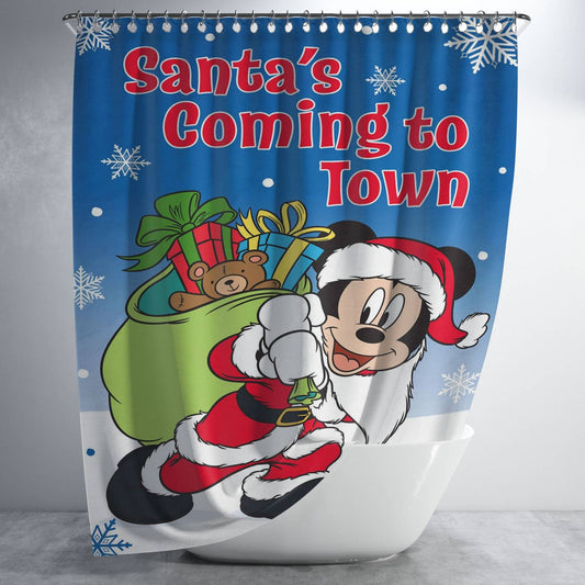 Personalized Santa Mickey’S Coming To Town Shower Curtain Farmhouse Bathroom Decor