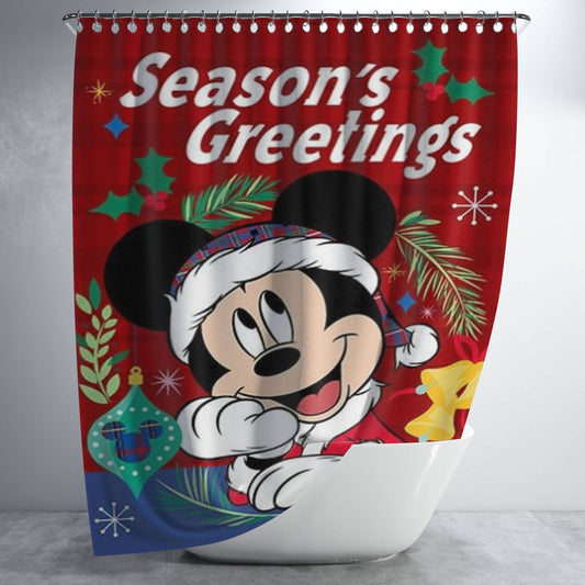 Personalized Season’S Greetings Mickey Shower Curtain Farmhouse Bathroom Decor