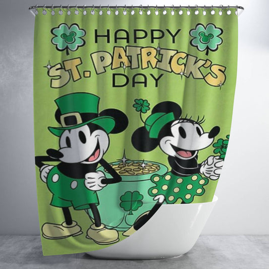 Personalized St. Patrick’S Day Gold Mickey And Minnie Shower Curtain Farmhouse Bathroom Decor