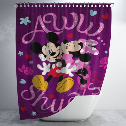 Personalized Valentine Kisses Mickey And Minnie Shower Curtain Farmhouse Bathroom Decor