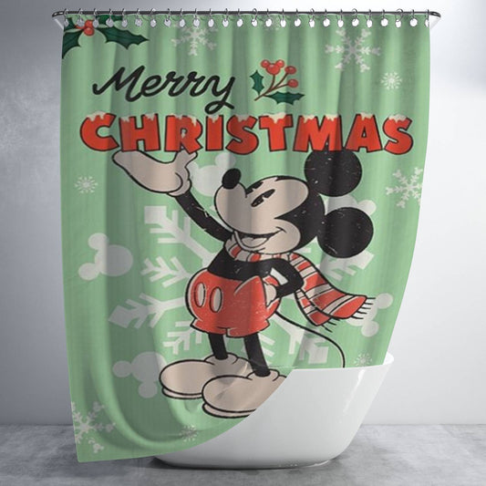 Personalized Vintage Mickey Merry Christmas Shower Curtain Farmhouse Bathroom Decor