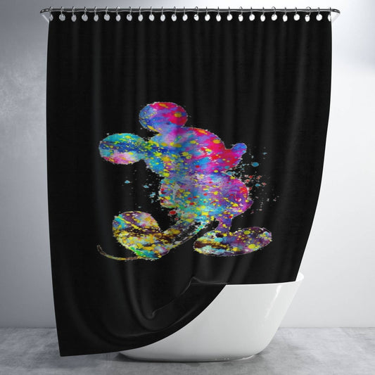 Personalized Watercolor Splatter Art Mickey Mouse Shower Curtain Farmhouse Bathroom Decor