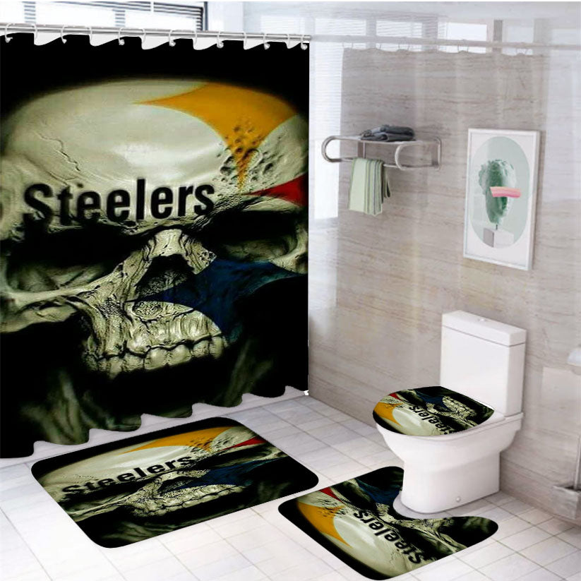 3d skull pittsburgh steelers 4Pcs Bathroom Set Shower Curtain