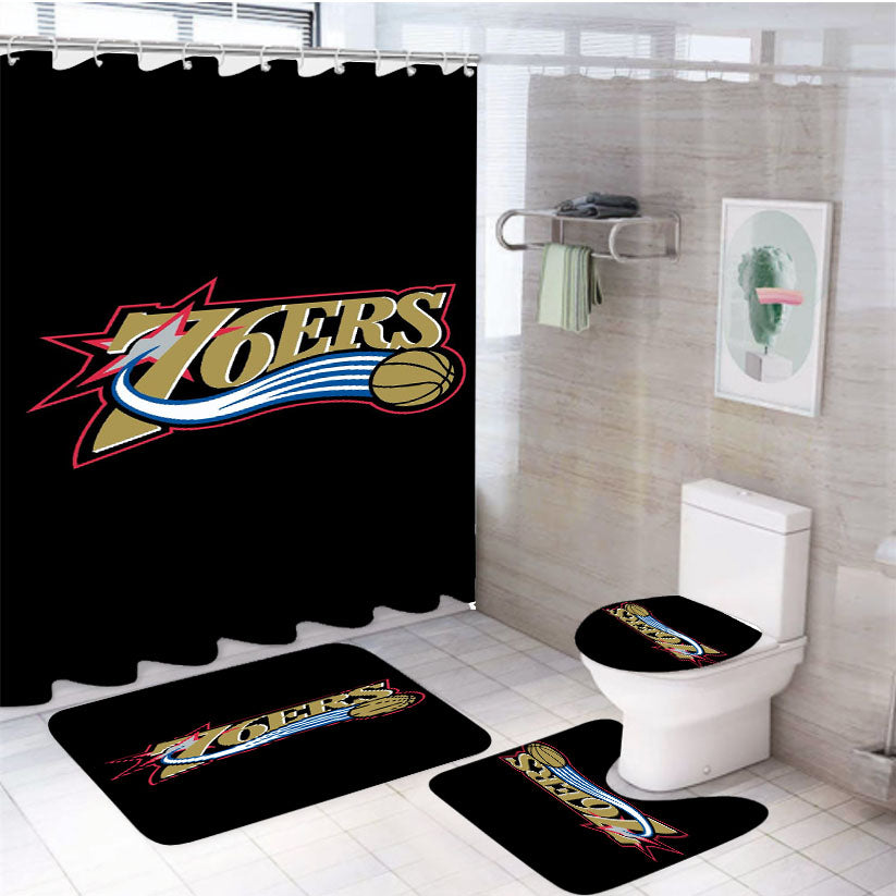 76Ers Basketball Team Logo 4Pcs Bathroom Set Shower Curtain