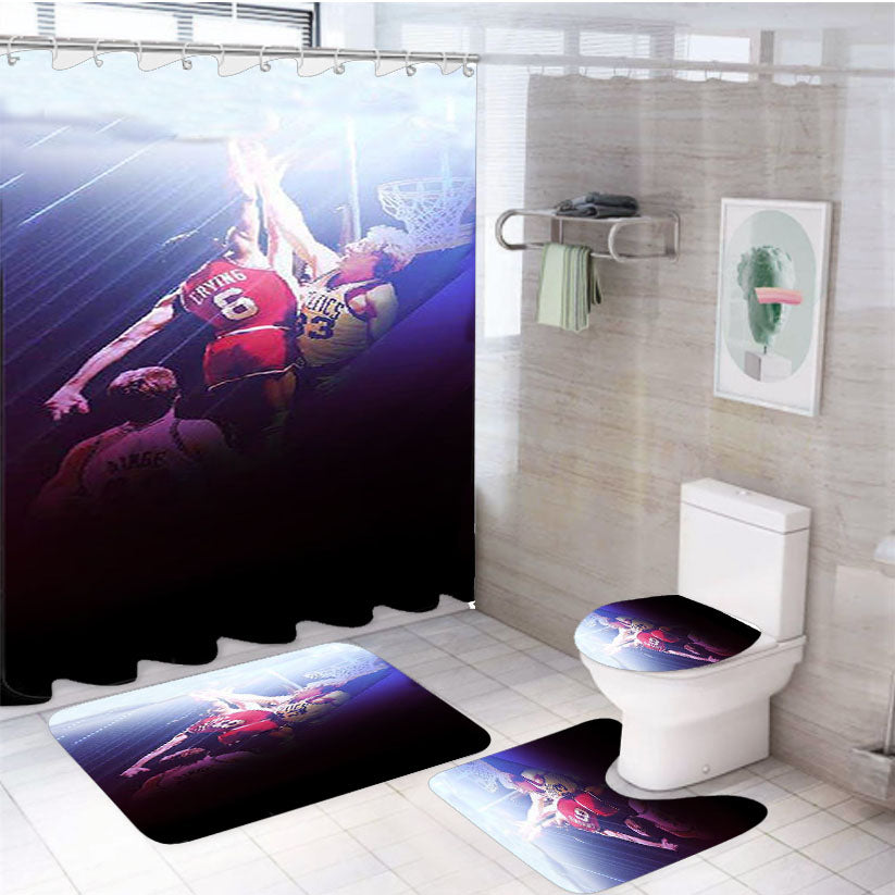 76Ers Dunk Over Larry Bird Widescreen 4Pcs Bathroom Set Shower Curtain