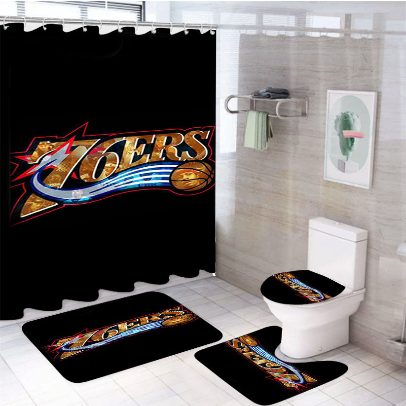 76Ers Gold 4Pcs Bathroom Set Shower Curtain