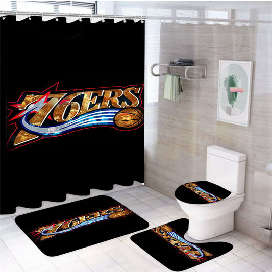 76Ers Gold 4Pcs Bathroom Set Shower Curtain