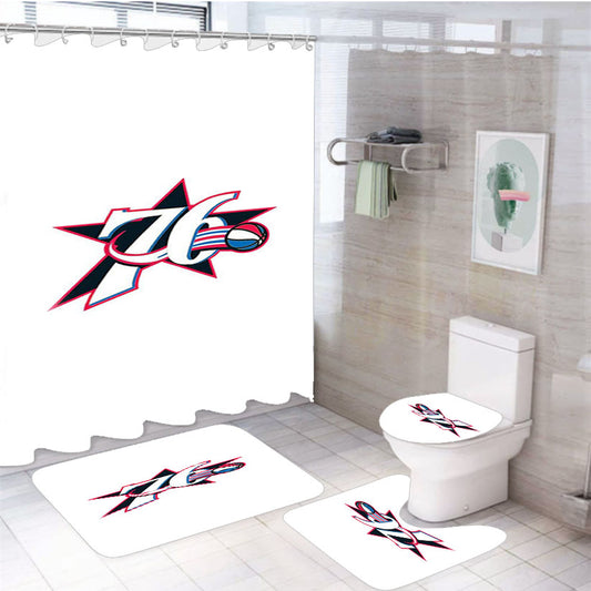 76Ers Logo Ball Back 4Pcs Bathroom Set Shower Curtain