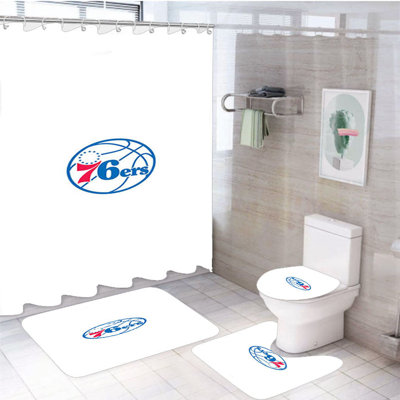 76Ers Partial Primary 4Pcs Bathroom Set Shower Curtain
