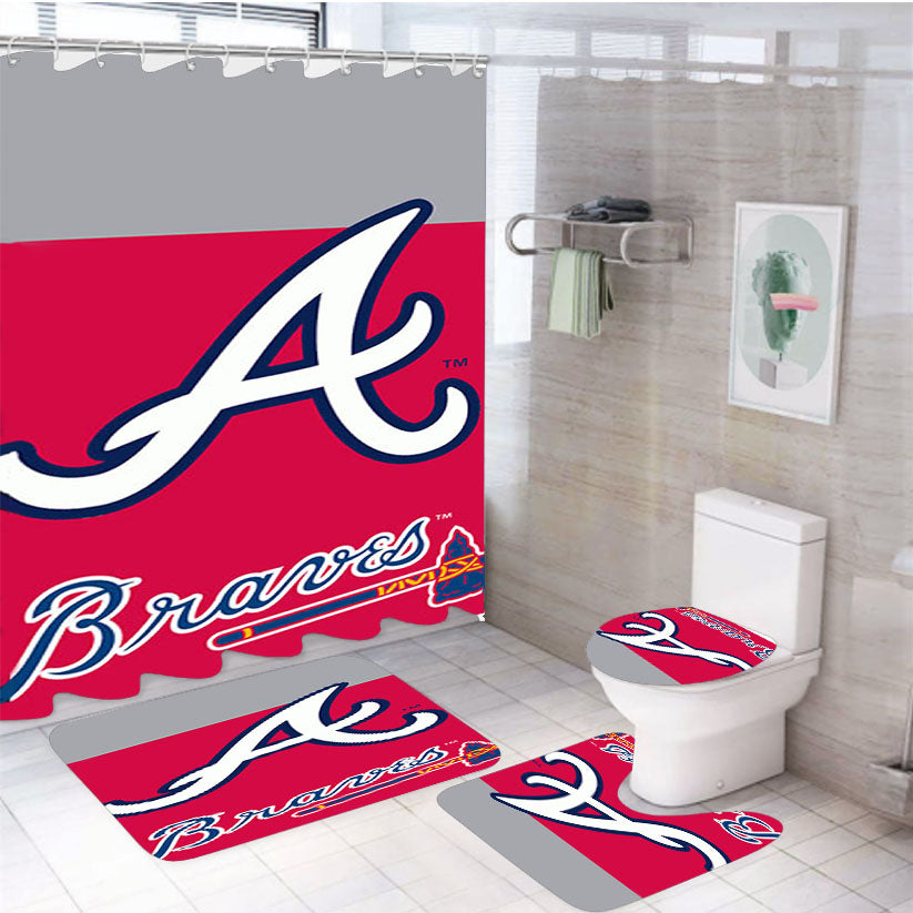 A Braves 4Pcs Bathroom Set Shower Curtain