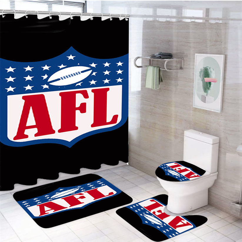 Afl Black 4Pcs Bathroom Set Shower Curtain