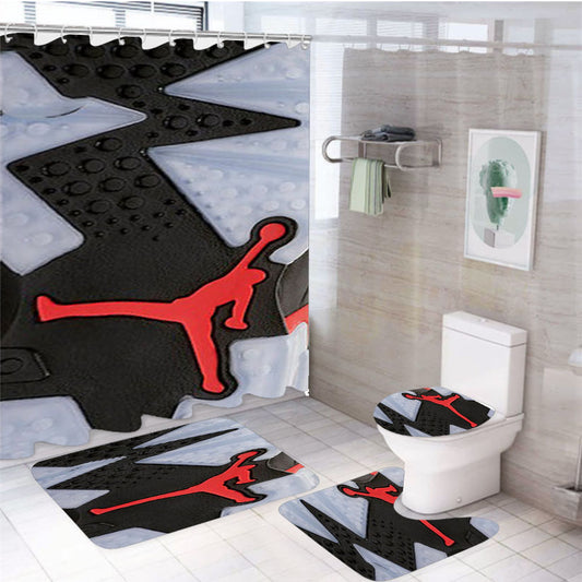 Air Jordan Black Red Sole 4Pcs Bathroom Set Shower Curtain