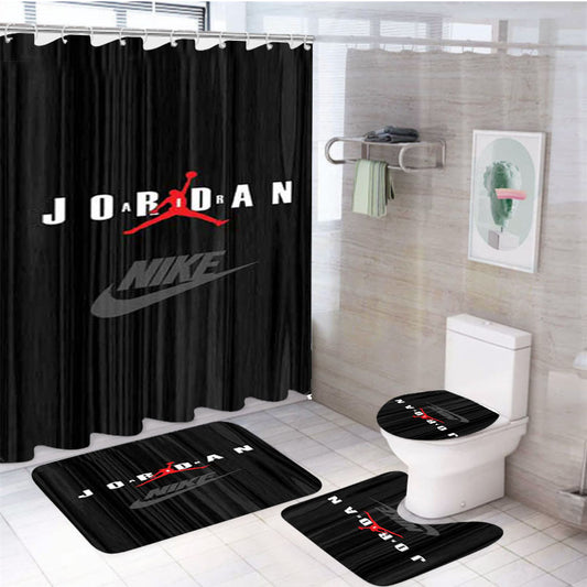 Air Jordan Black Wood Grain 4Pcs Bathroom Set Shower Curtain