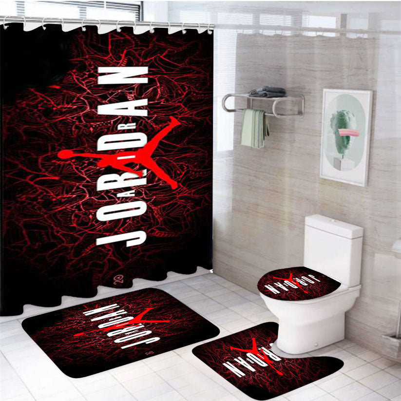 Air Jordan Red Wallpaper 4Pcs Bathroom Set Shower Curtain