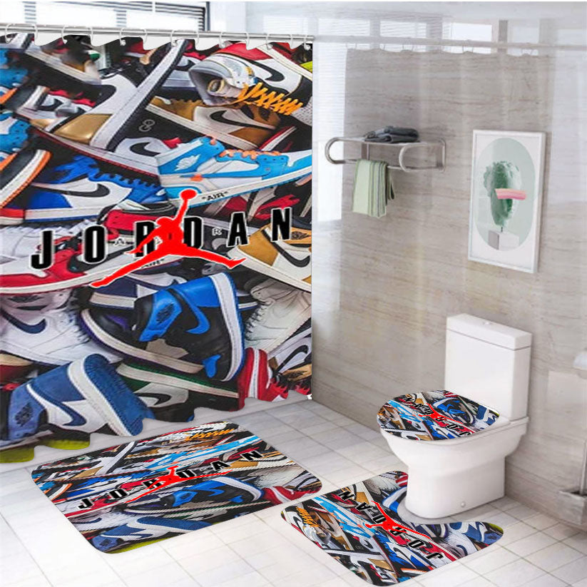 Air Jordan Shoes Pattern Logo 4Pcs Bathroom Set Shower Curtain