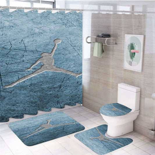 Air Jordan Steel Texture Logo 4Pcs Bathroom Set Shower Curtain