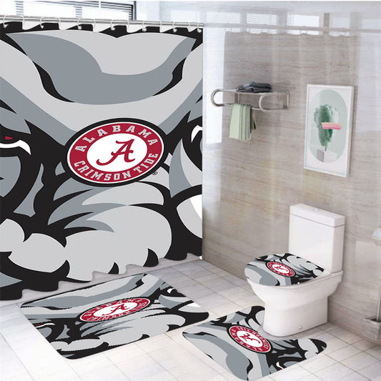 Alabama Crimson Tide Crimson Elephant 4Pcs Bathroom Set Shower Curtain