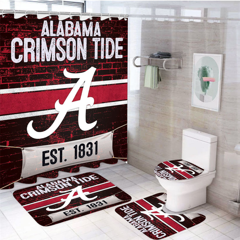 Alabama Crimson Tide Est 1831 4Pcs Bathroom Set Shower Curtain