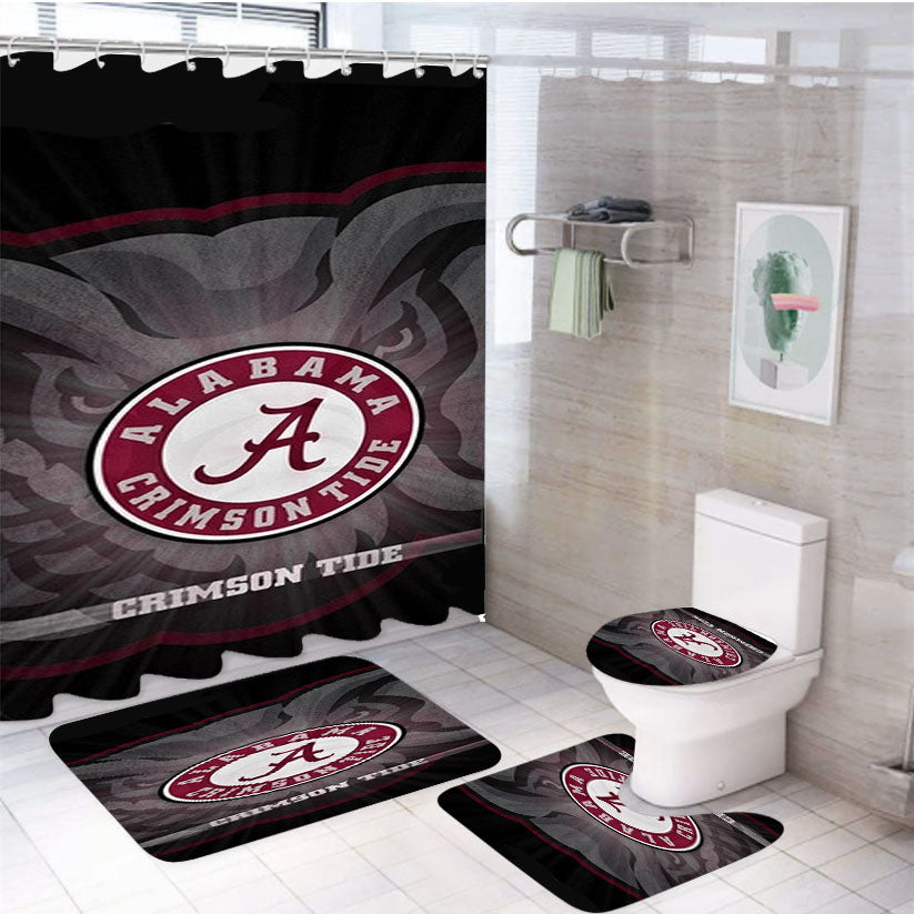 Alabama Crimson Tide Logo 4Pcs Bathroom Set Shower Curtain