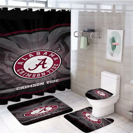 Alabama Crimson Tide Logo 4Pcs Bathroom Set Shower Curtain