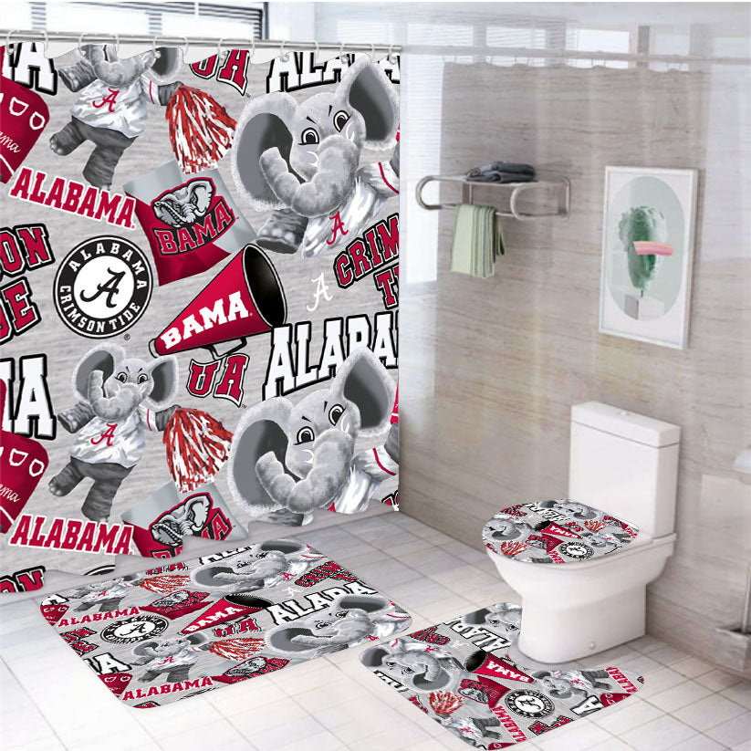 Alabama Crimson Tide Pattern Elephant 4Pcs Bathroom Set Shower Curtain