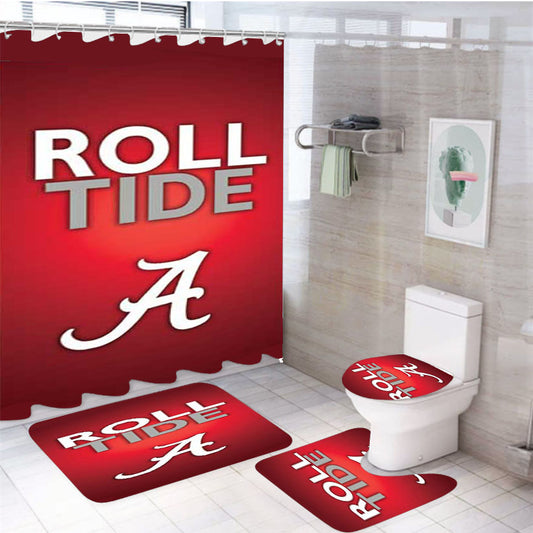 Alabama Crimson Tide Roll Tide 4Pcs Bathroom Set Shower Curtain