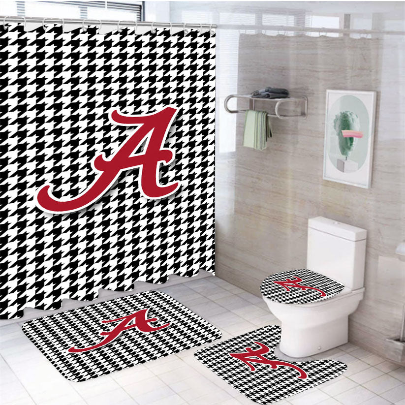 Alabama Houndstooth Crimson Tide 4Pcs Bathroom Set Shower Curtain