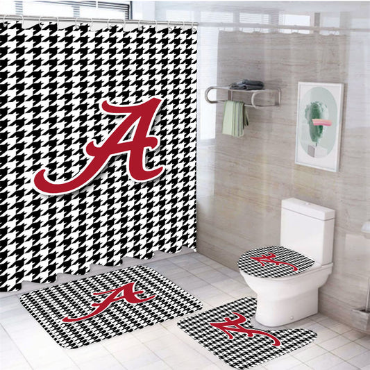Alabama Houndstooth Crimson Tide 4Pcs Bathroom Set Shower Curtain