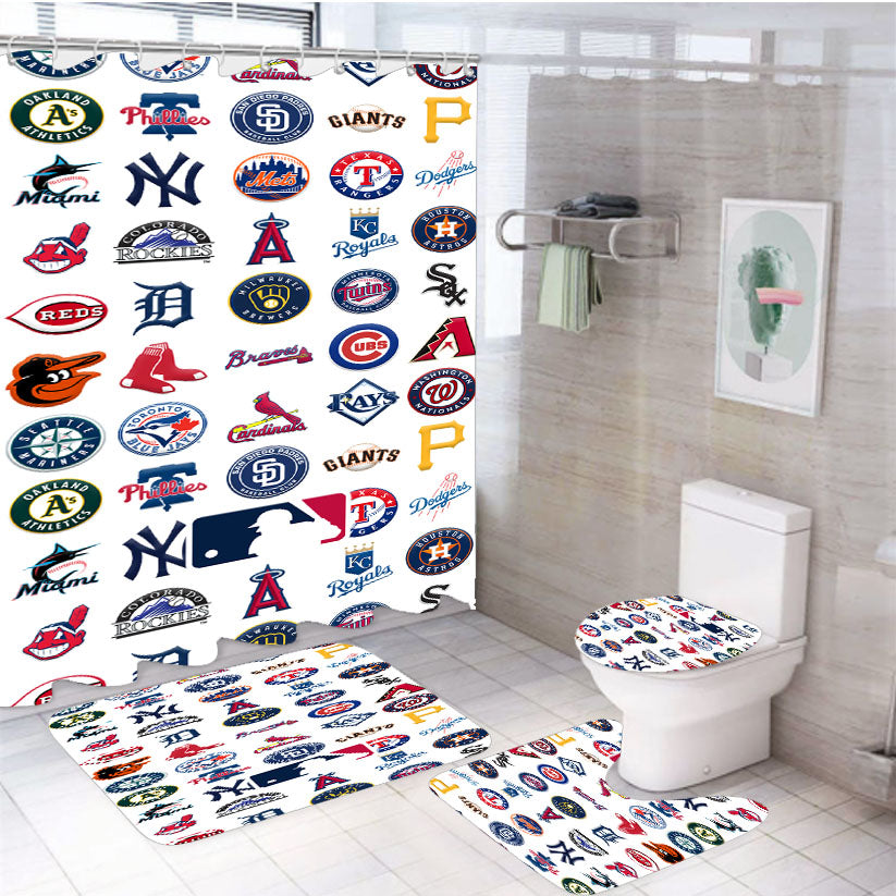 All Baseball Team Mlb Logo Collage 4Pcs Bathroom Set Shower Curtain