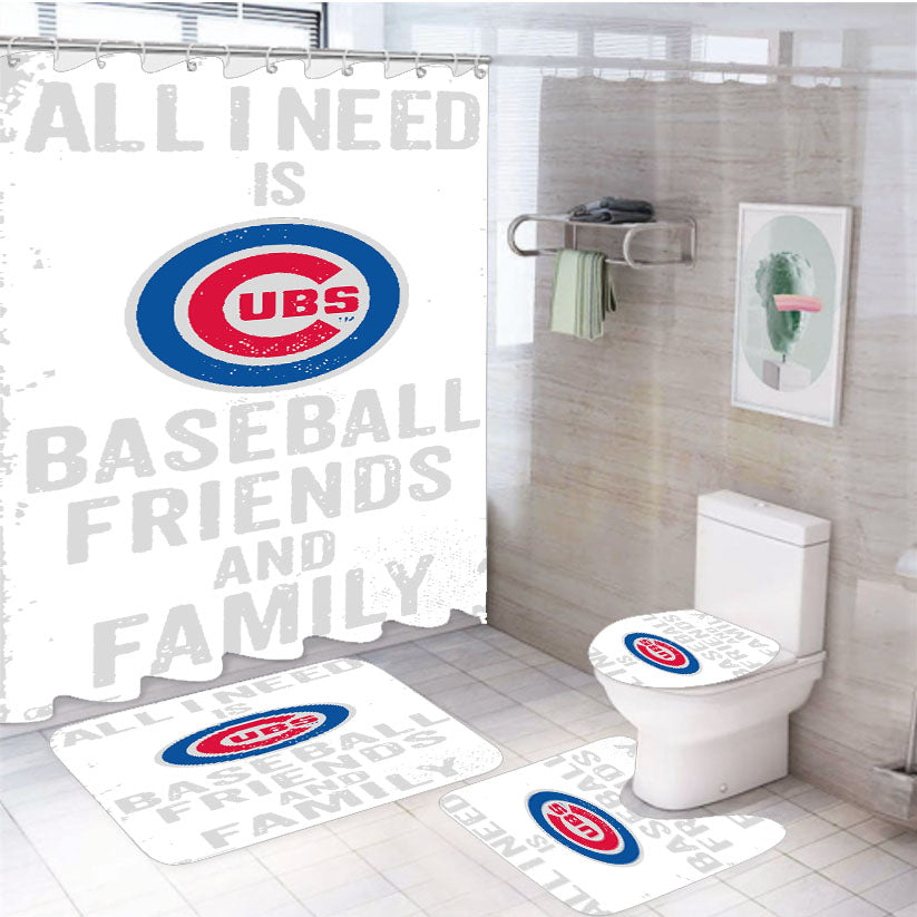 All I Need Is Cubs Baseball 4Pcs Bathroom Set Shower Curtain