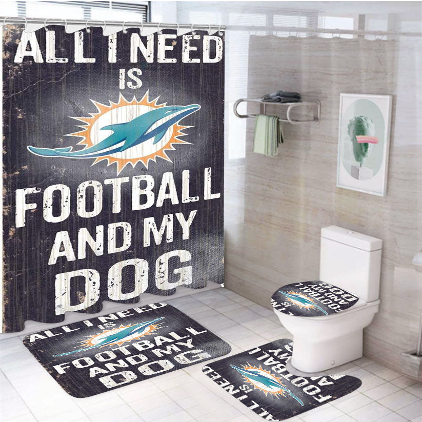 All I Need Is Miami Dolphins Football 4Pcs Bathroom Set Shower Curtain