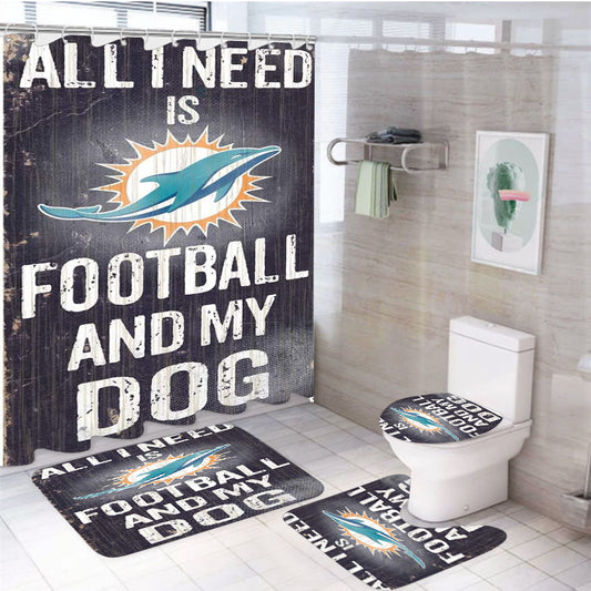 All I Need Is Miami Dolphins Football 4Pcs Bathroom Set Shower Curtain