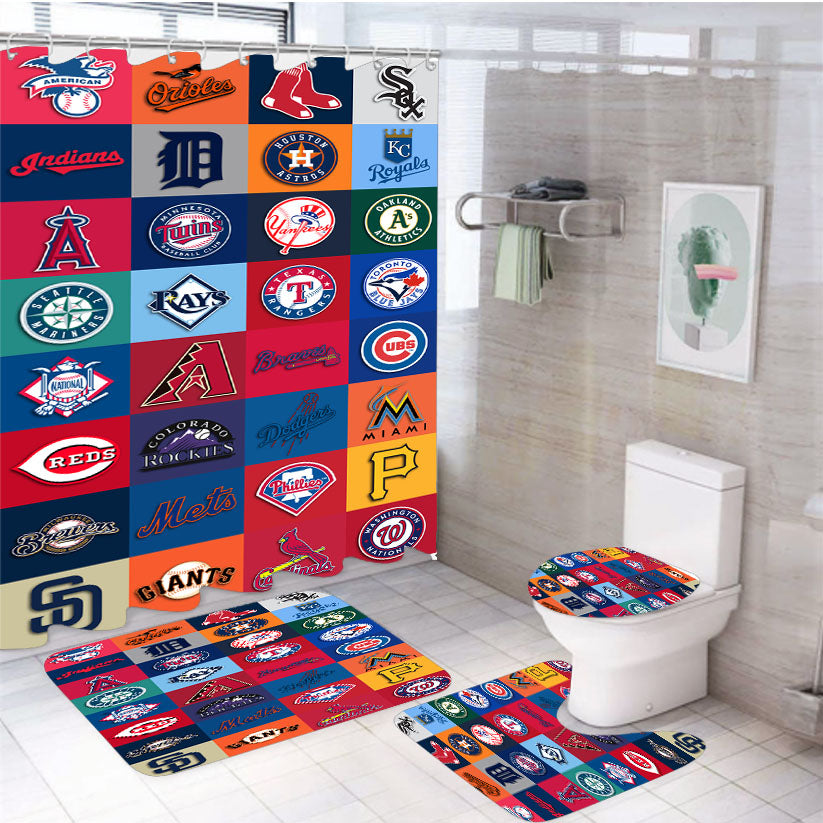 All Mlb Team Logos Collage 4Pcs Bathroom Set Shower Curtain