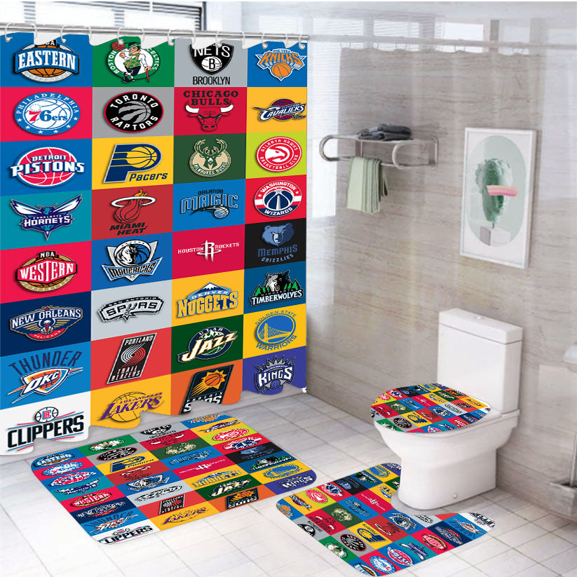 All Nba Team Logos Collage 4Pcs Bathroom Set Shower Curtain