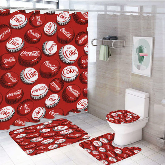 American Coca Cola 4Pcs Bathroom Set Shower Curtain