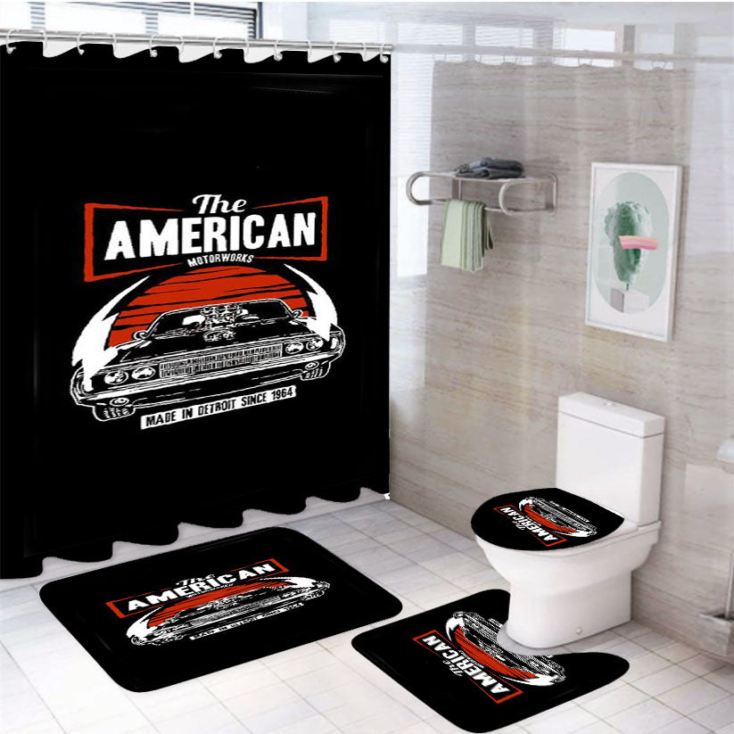 American Muscle Car Dodge Challenger Detroit 4Pcs Bathroom Set Shower Curtain