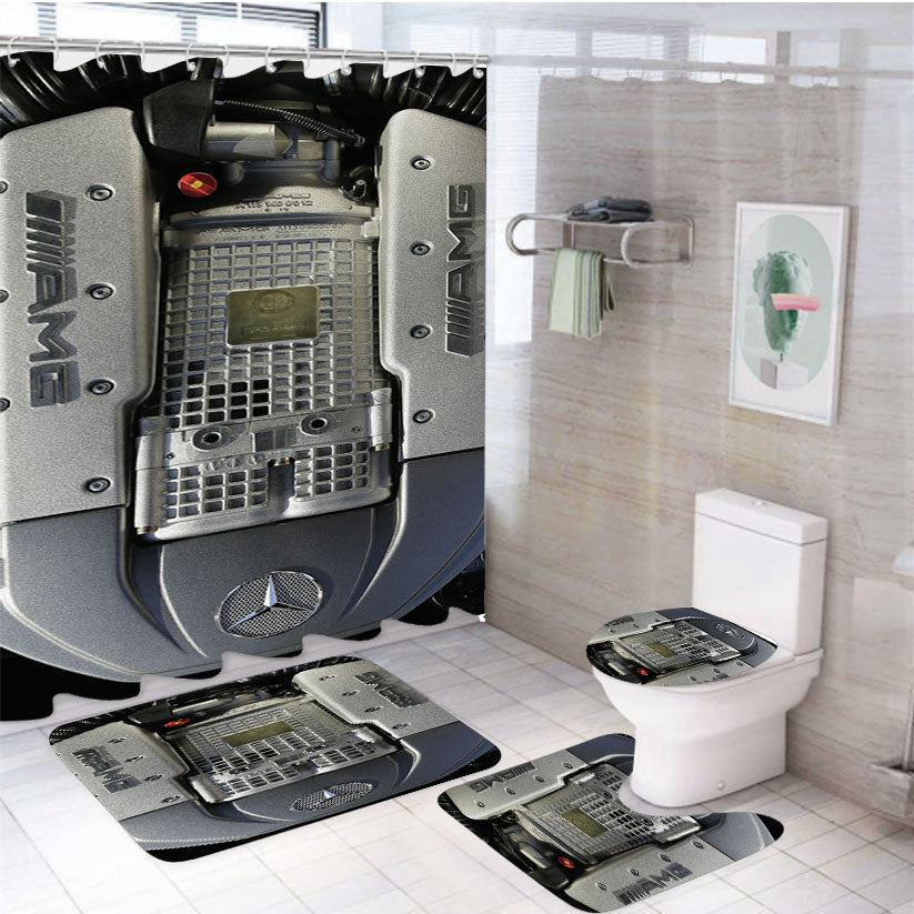 Amg Mercedes Benz Engine 4Pcs Bathroom Set Shower Curtain