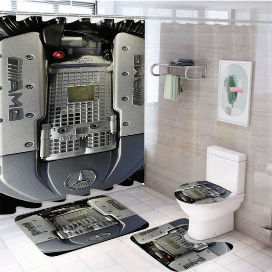 Amg Mercedes Benz Engine 4Pcs Bathroom Set Shower Curtain