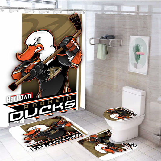 Anaheim Ducks Hockey 4Pcs Bathroom Set Shower Curtain