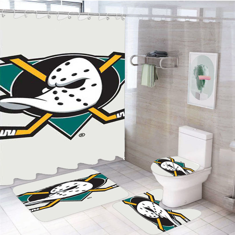 Anaheim Ducks Logo On White 4Pcs Bathroom Set Shower Curtain