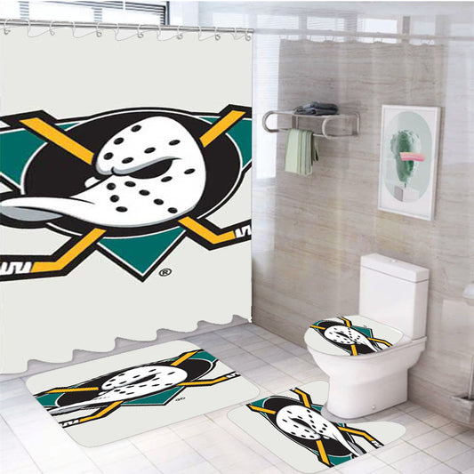 Anaheim Ducks Logo On White 4Pcs Bathroom Set Shower Curtain